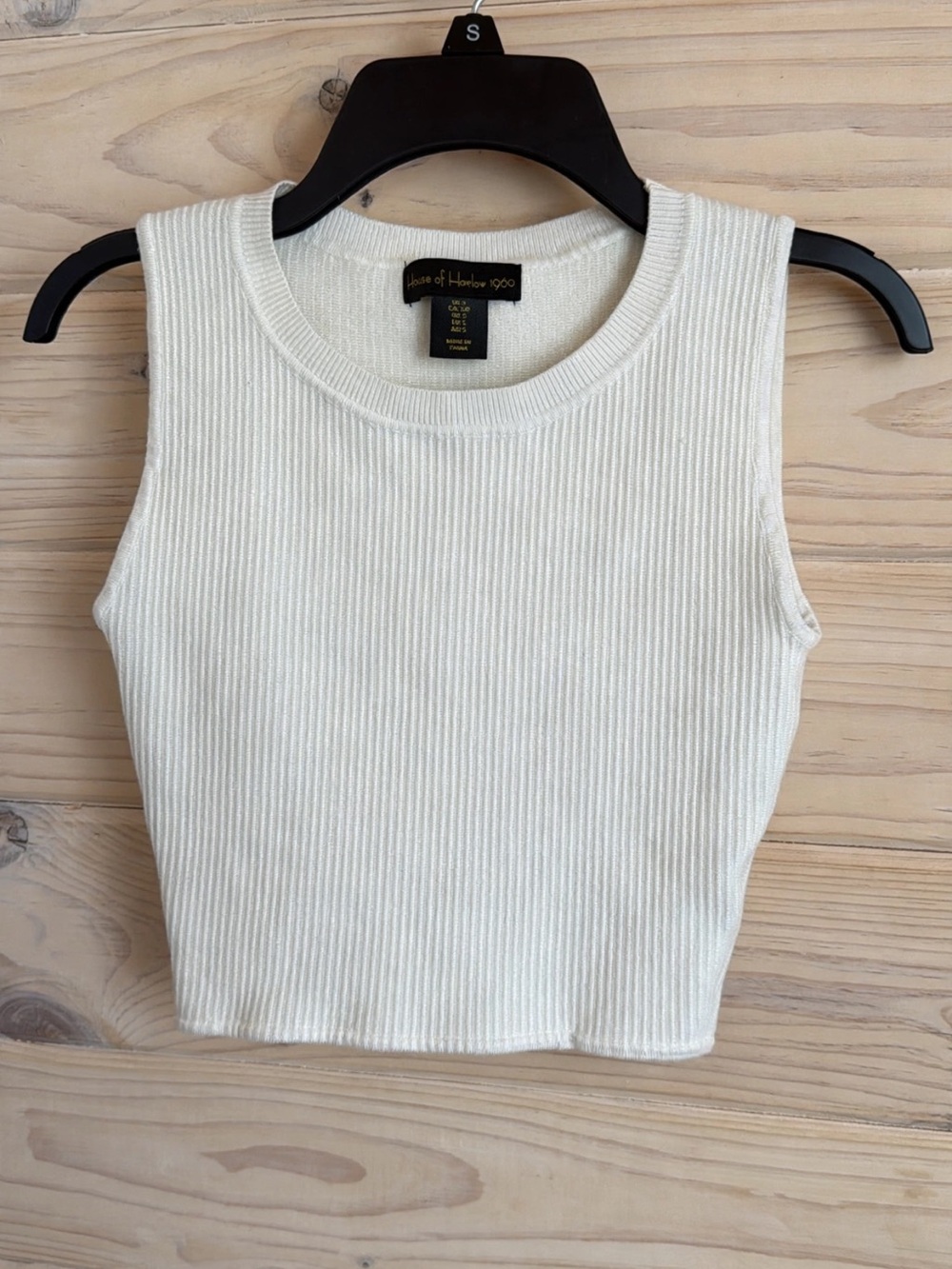 House of Harlow 1960 Cream Ribbed Sleeveless Crop Tank